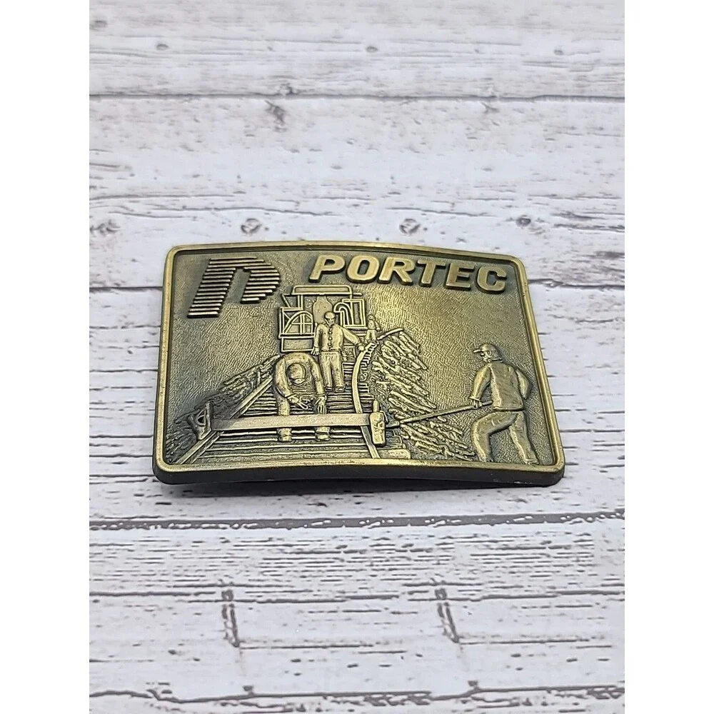 Vintage Portec Railroad Track Belt Buckle Construction Figural Gold Tone